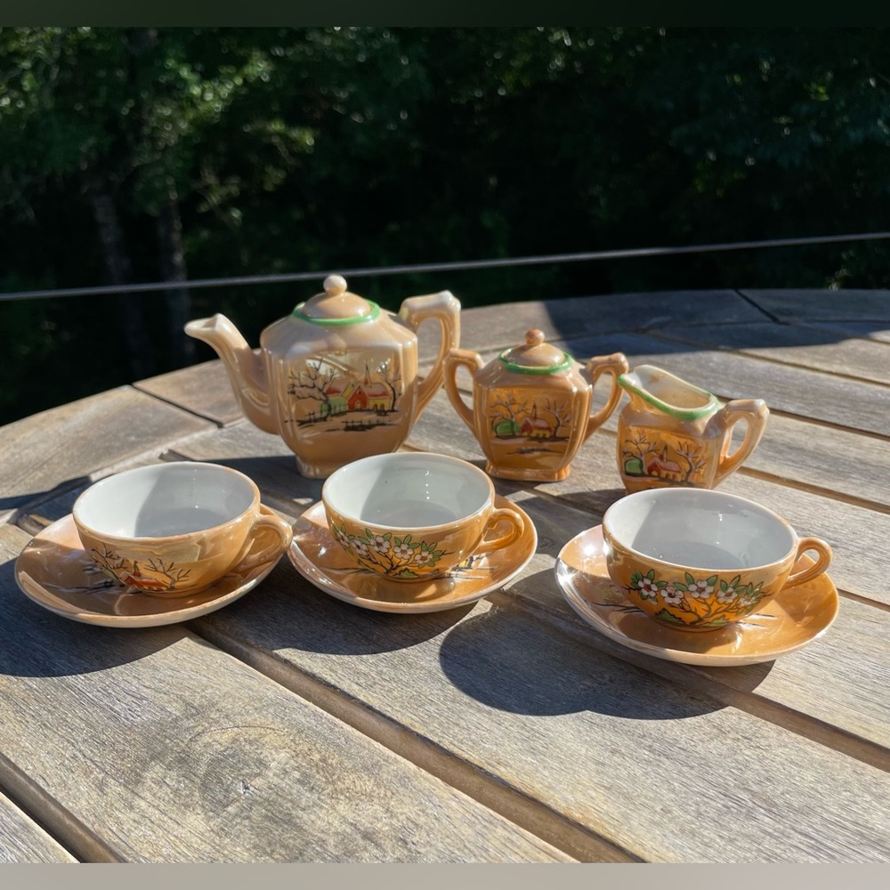 Vintage Little Hostess Lusterware Porcelain Miniature Toy Tea Set